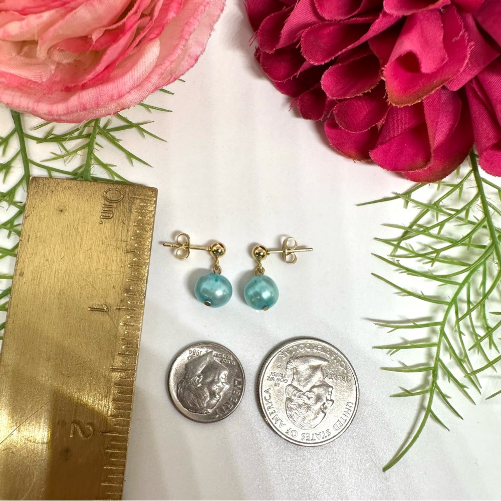 NEW⚜️Freshwater Teal Pearl Drop Earrings - Picture 5 of 5